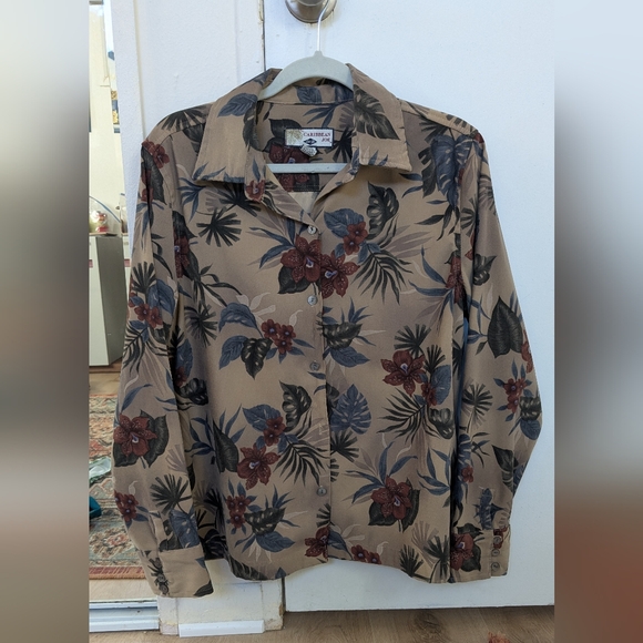 Caribbean Joe Tan Floral Shirt - Picture 1 of 3